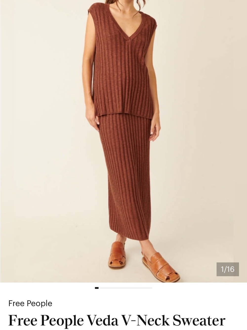 Free People Ribbed Knit Maxi Skirt in Rust